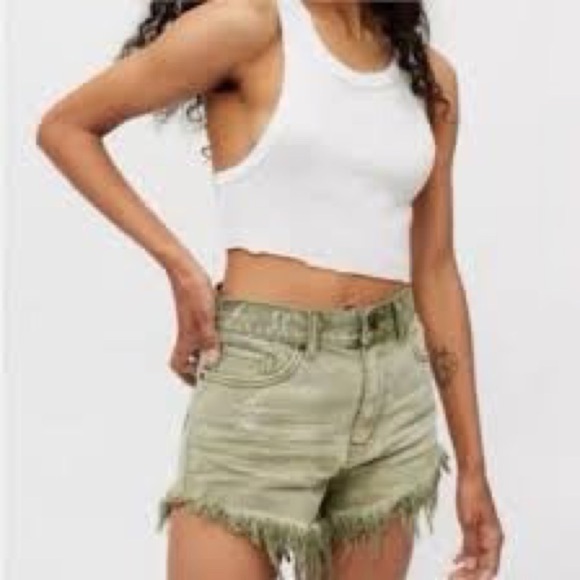 Urban Outfitters BDG High Rise Cheeky Frayed Festival Denim Short Moss Green, 25 - Picture 3 of 7